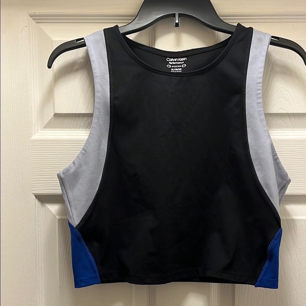 Calvin Klein Fitted Black and Blue Crop Tank Top